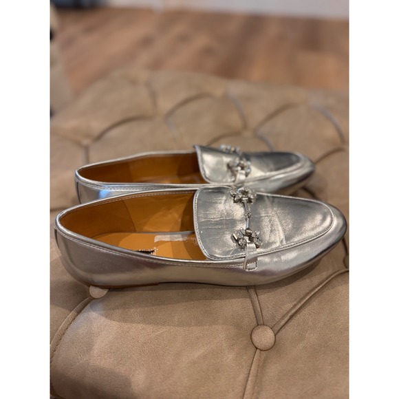 Nine West Silver Metallic Rhinestone Crystal Bit Loafers Womens 9.5M Flats - Picture 4 of 6